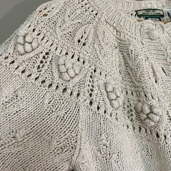 Lady Footlocker Casuals Cream Hand Knit 100% Silk Button Up Cardigan Sz L - Picture 4 of 16